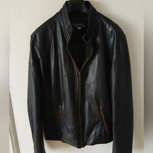 Ital Pell (Florence Italy) Leather Cafe Racer Jacket, Black, Size Medium